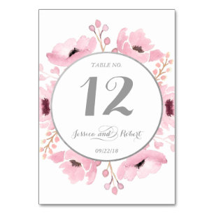Spring Pinks Watercolor Floral Wedding Collection Table Number