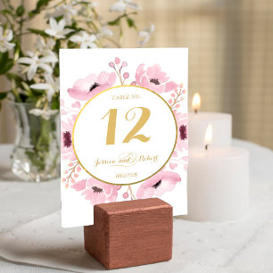 Spring Pinks Watercolor Floral Wedding Collection Table Number