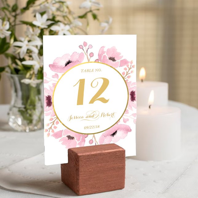 Spring Pinks Watercolor Floral Wedding Collection Table Number (Creator Uploaded)