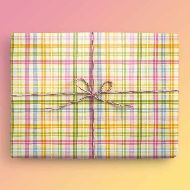 Spring Plaid Pastel Wrapping Paper (Spring Plaid Gift Mockup)