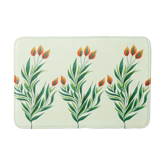 Spring Plant Drawing Abstract Botanical Art Bath Mat (Front)