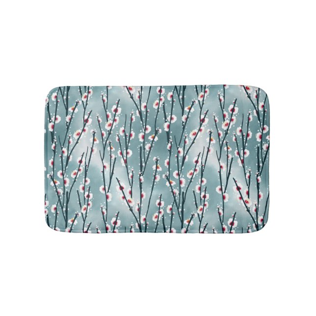 Spring Plum Blossom Floral Pattern Bath Mat (Front)