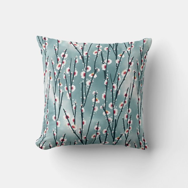 Spring Plum Blossom Floral Pattern Cushion (Front)