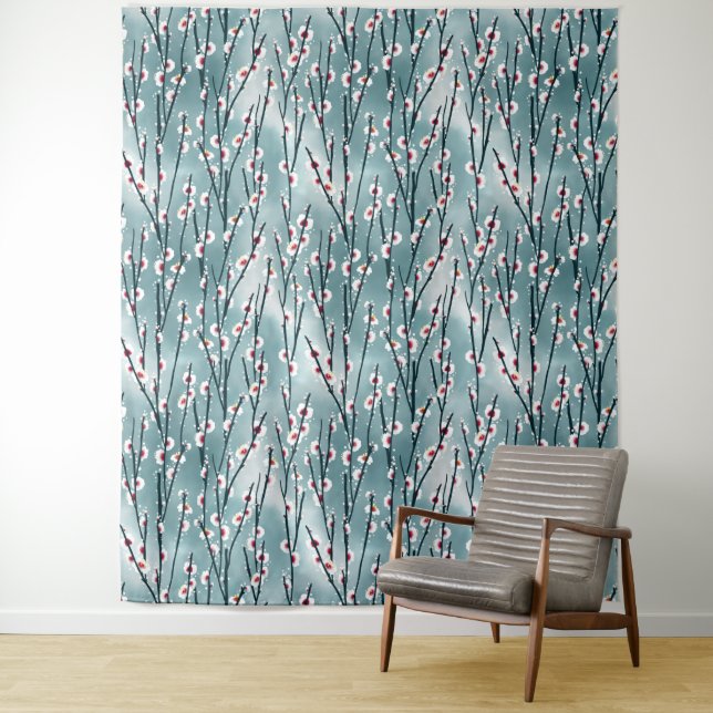 Spring Plum Blossom Floral Pattern Tapestry (In Situ)