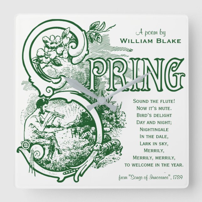 Spring Poem William Blake Victorian Art Satyr Lamb Square Wall Clock (Front)