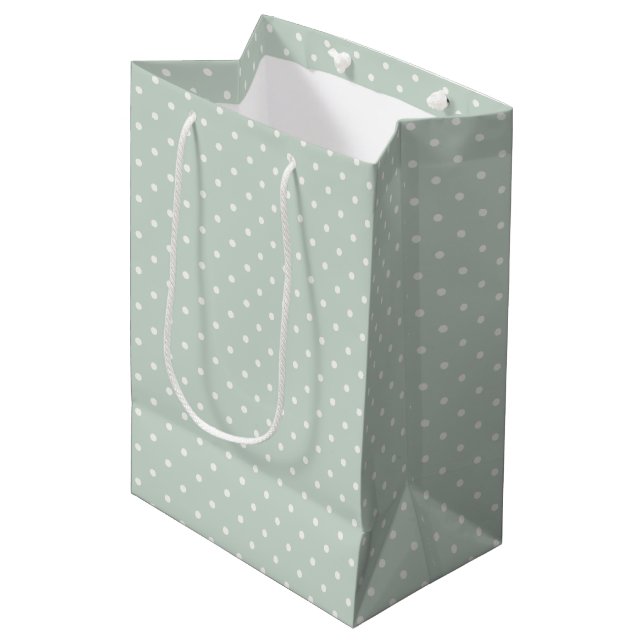 Spring Polka Dots Classic | Muted Sage Medium Gift Bag (Front Angled)