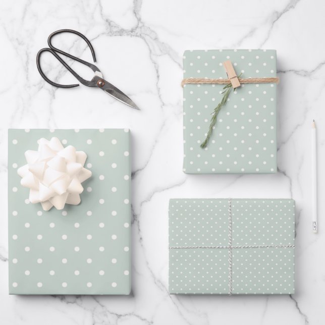 Spring Polka Dots Classic | Muted Sage Wrapping Paper Sheet (Front)