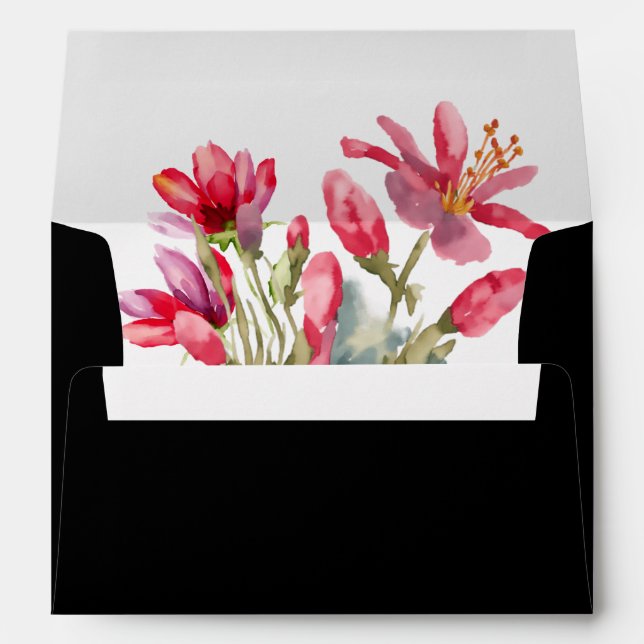 Spring Poppies Black Wedding Invitation Envelope (Back (Bottom))