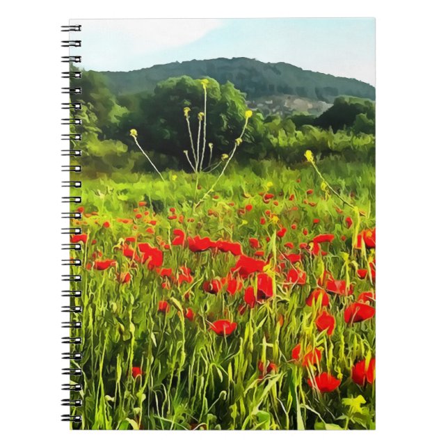 Spring Poppies Meadow and Mountain Landscape Notebook (Front)