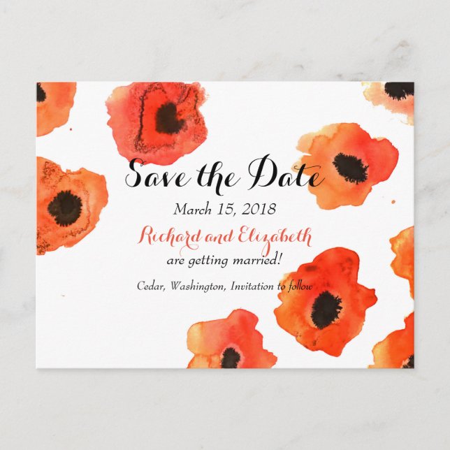 Spring poppy flowers Wedding Save the Date Announcement Postcard (Front)