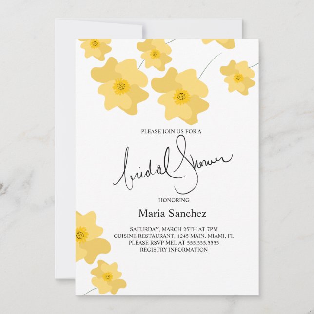 Spring Poppy Yellow Bold Floral Bridal Shower  Invitation (Front)