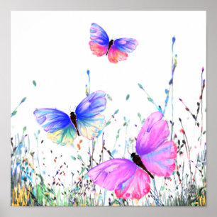Spring Poster Colourful Butterflies Flying Paintin