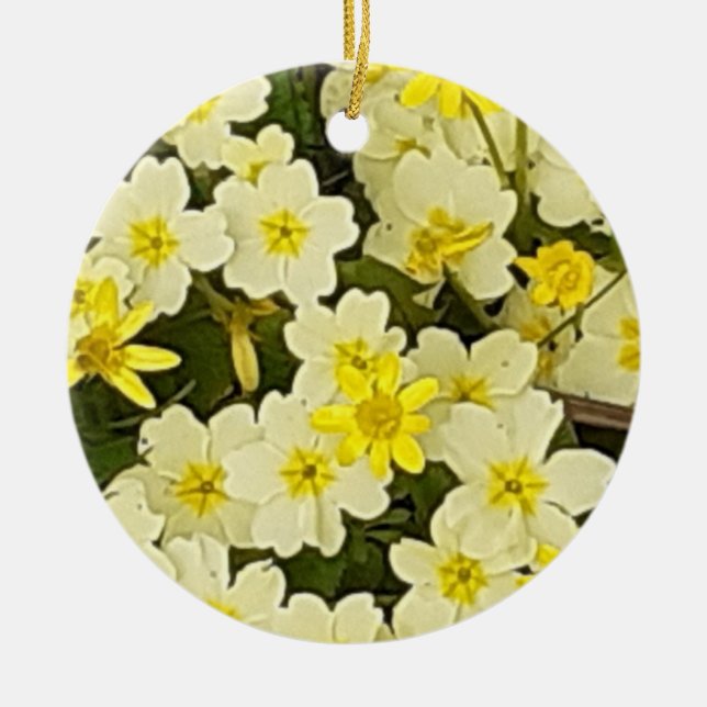 Spring Primroses Ceramic Ornament (Front)