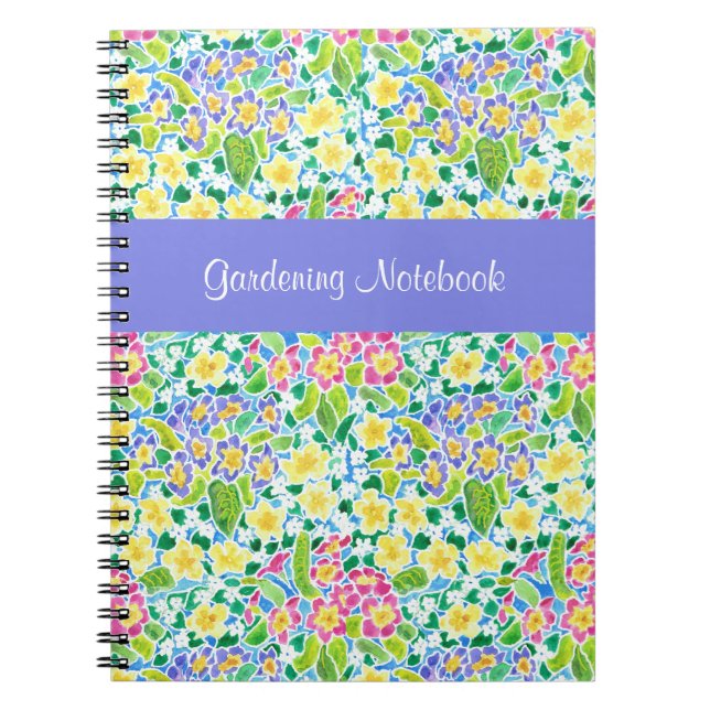Spring Primroses Customisable Gardening Notebook (Front)