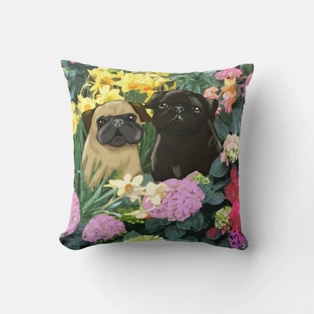 Spring Pugs Fine Art Gifts Cushion (Front)