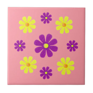 Spring purple and yellow flowers for kitchen ceramic tile