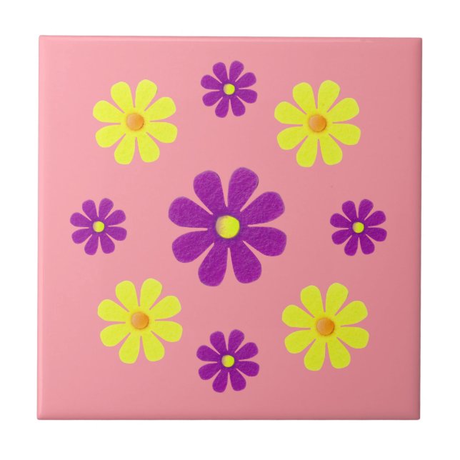 Spring purple and yellow flowers for kitchen ceramic tile (Front)