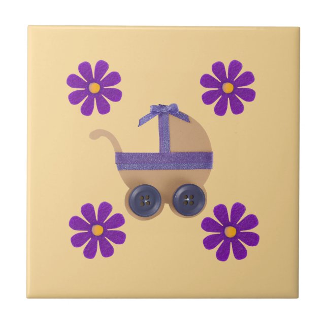 Spring purple baby stroller, purple flowers tile (Front)