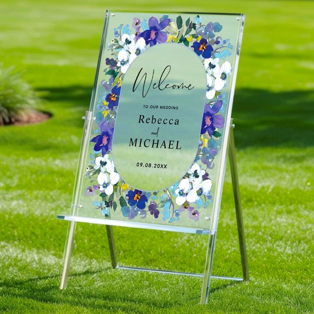 spring purple dusty blue floral wedding welcome  acrylic sign (Creator Uploaded)
