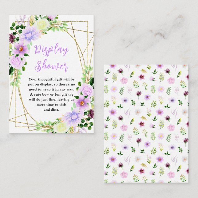 Spring Purple Floral Baby Display Shower Enclosure Card (Front/Back)