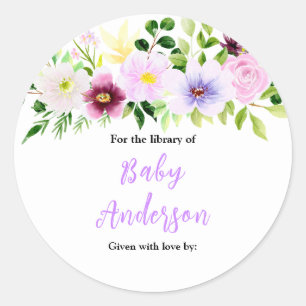 Spring Purple Floral Baby Shower Bookplate Classic Round Sticker