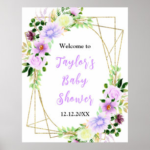 Spring Purple Floral Baby Shower Welcome Sign