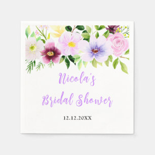 Spring Purple Floral Bridal Shower Napkin