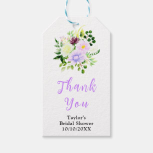 Spring Purple Floral Bridal Shower Thank You Gift Tags