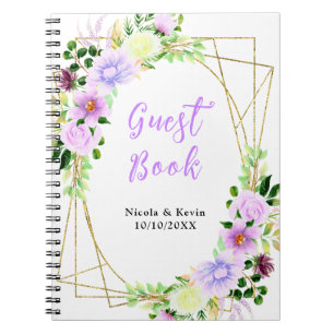 Spring Purple Floral Wedding Guest Book
