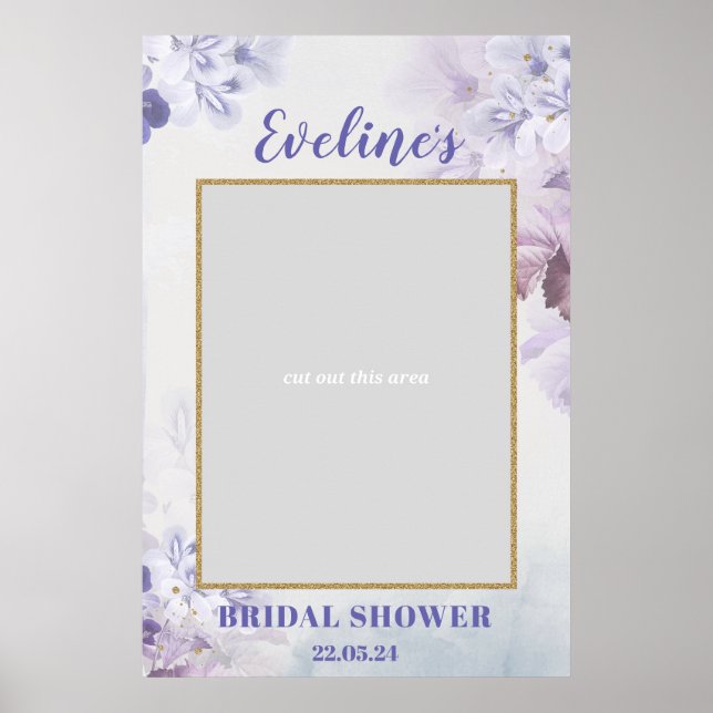 Spring purple flowers bridal shower photo prop poster (Front)