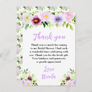 Spring Purple Flowers with Foliage Bridal Shower Thank You Card