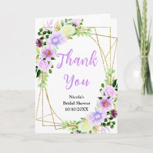 Spring Purple Flowers with Foliage Bridal Shower Thank You Card