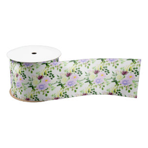 Spring Purple Flowers with Foliage Satin Ribbon