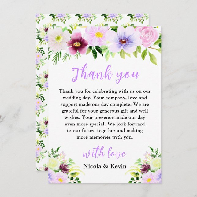 Spring Purple Flowers with Foliage Thank You Card (Front/Back)
