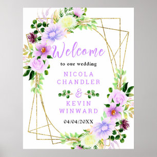 Spring Purple Flowers with Foliage Welcome Sign