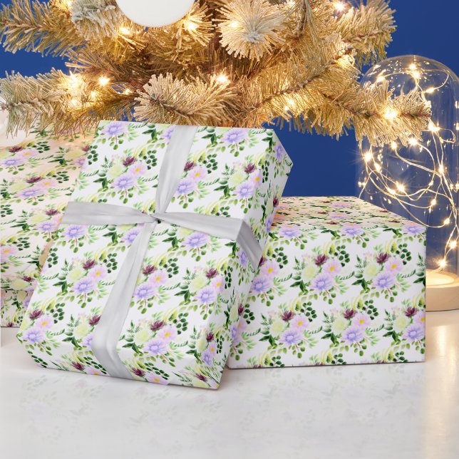 Spring Purple Flowers with Foliage Wrapping Paper (Holidays)