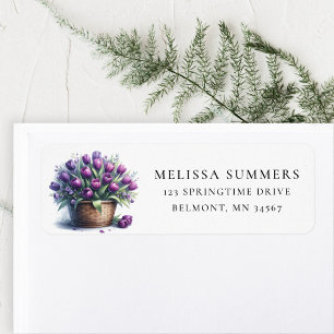 Spring Purple Tulips Basket Return Address Label