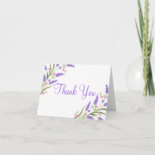 Spring Purple Watercolor Floral Wedding Thank You (Front)
