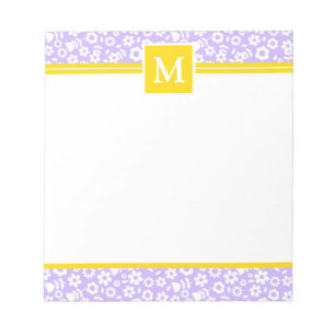 Spring Purple & White Flowers Monogram Notepad