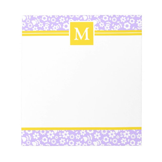 Spring Purple & White Flowers Monogram Notepad (Front)