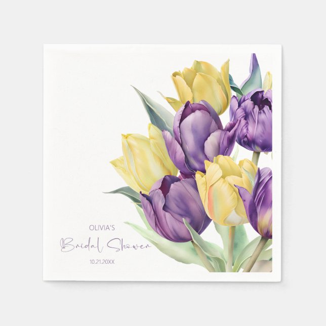 Spring purple yellow tulips Bridal shower Napkin (Front)
