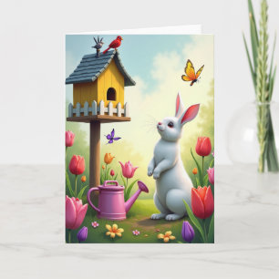 Spring Rabbit And Birdhouse Card