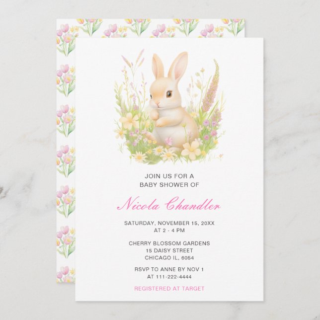 Spring Rabbit Baby Shower Invitation (Front/Back)