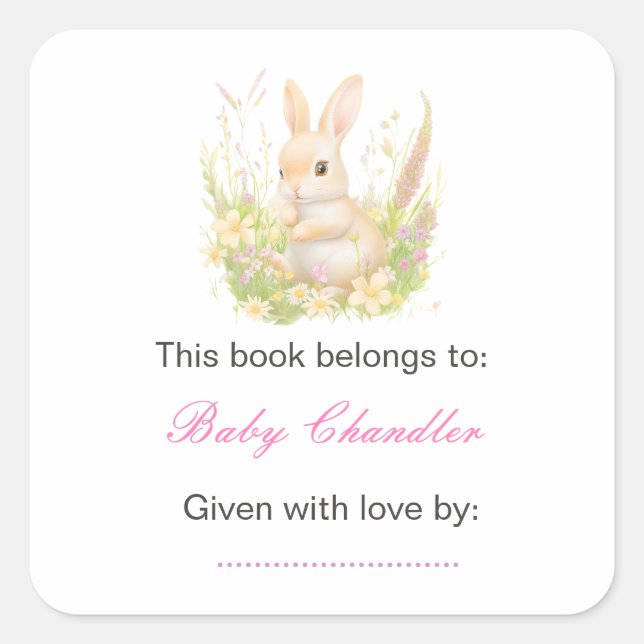 Spring Rabbit Baby Shower Square Sticker (Front)