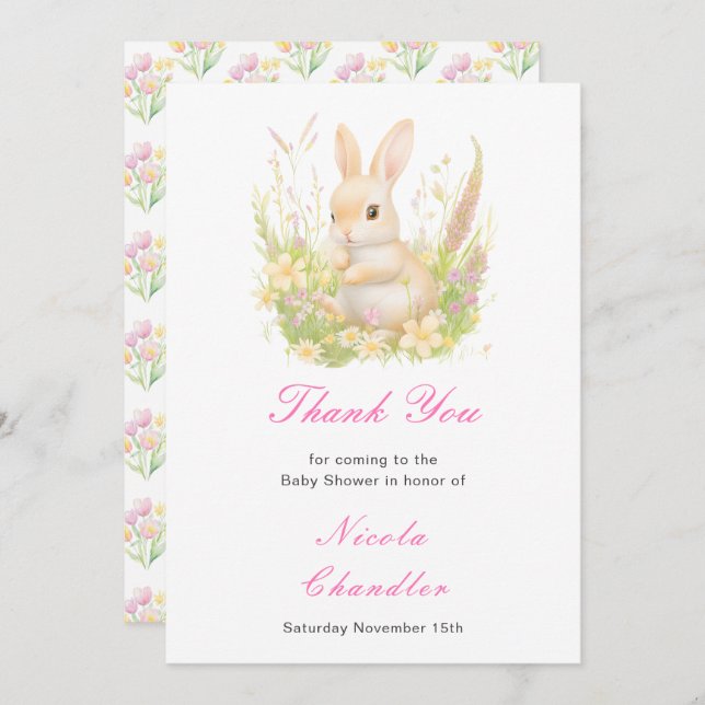 Spring Rabbit Baby Shower Thank You Card (Front/Back)