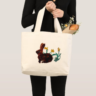 Spring Rabbit Daffodil Art Large Tote Bag