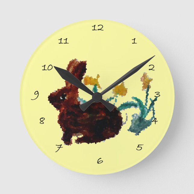 Spring Rabbit Daffodil Art Round Clock (Front)