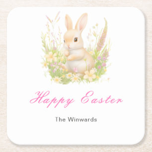 Spring Rabbit Easter Brunch Square Paper Coaster