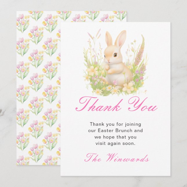 Spring Rabbit Easter Brunch Thank You Card (Front/Back)