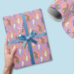 Spring Rabbit Pink and Purple Pastel Argyle  Wrapping Paper